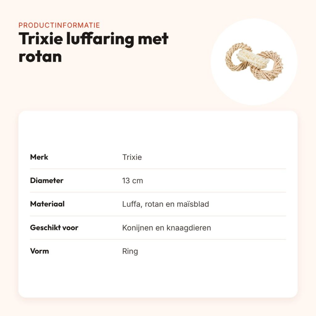 Trixie luffaring met rotan en maïsblad 13 cm – knaagspeelgoed – productinformatie