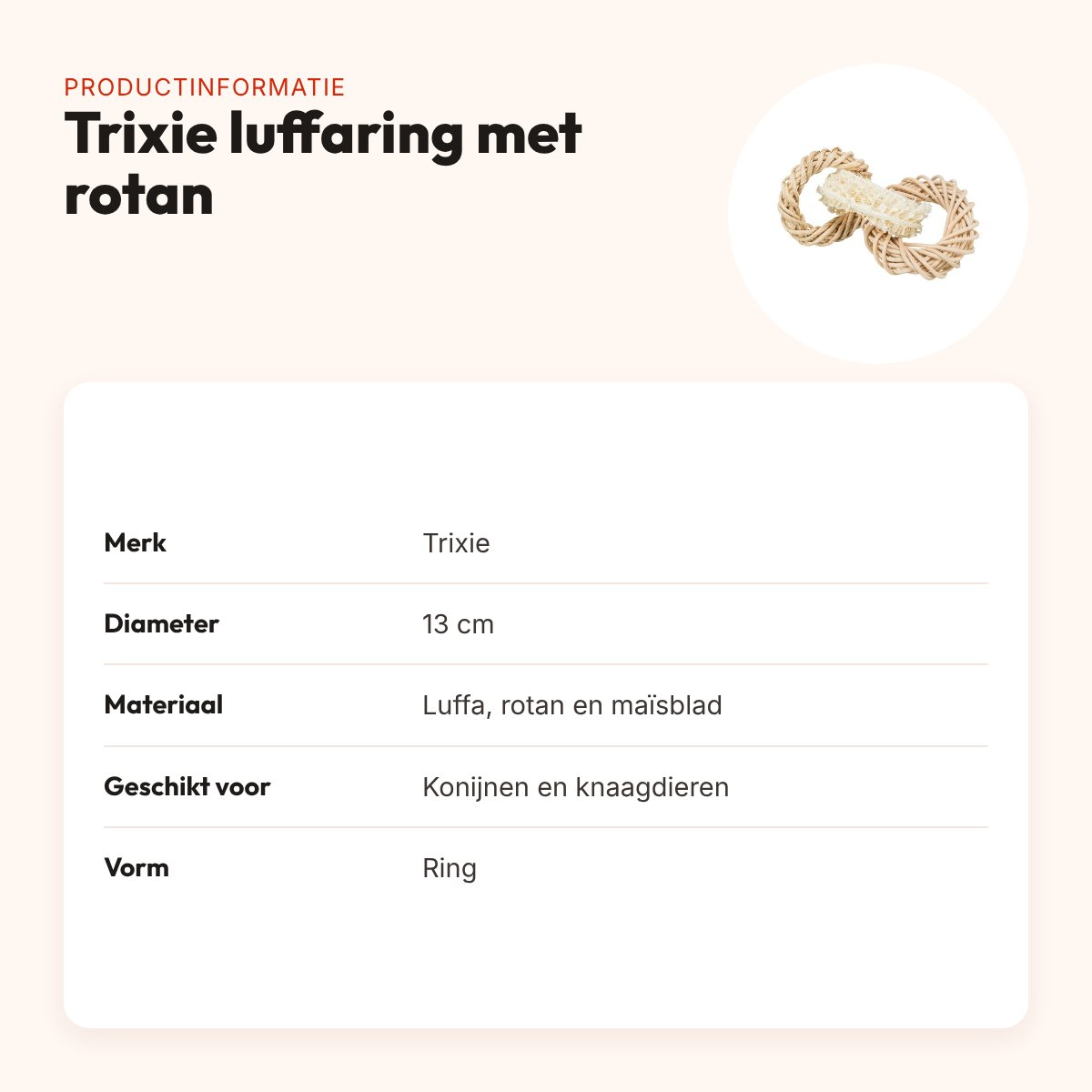 Trixie luffaring met rotan en maïsblad 13 cm – knaagspeelgoed – productinformatie