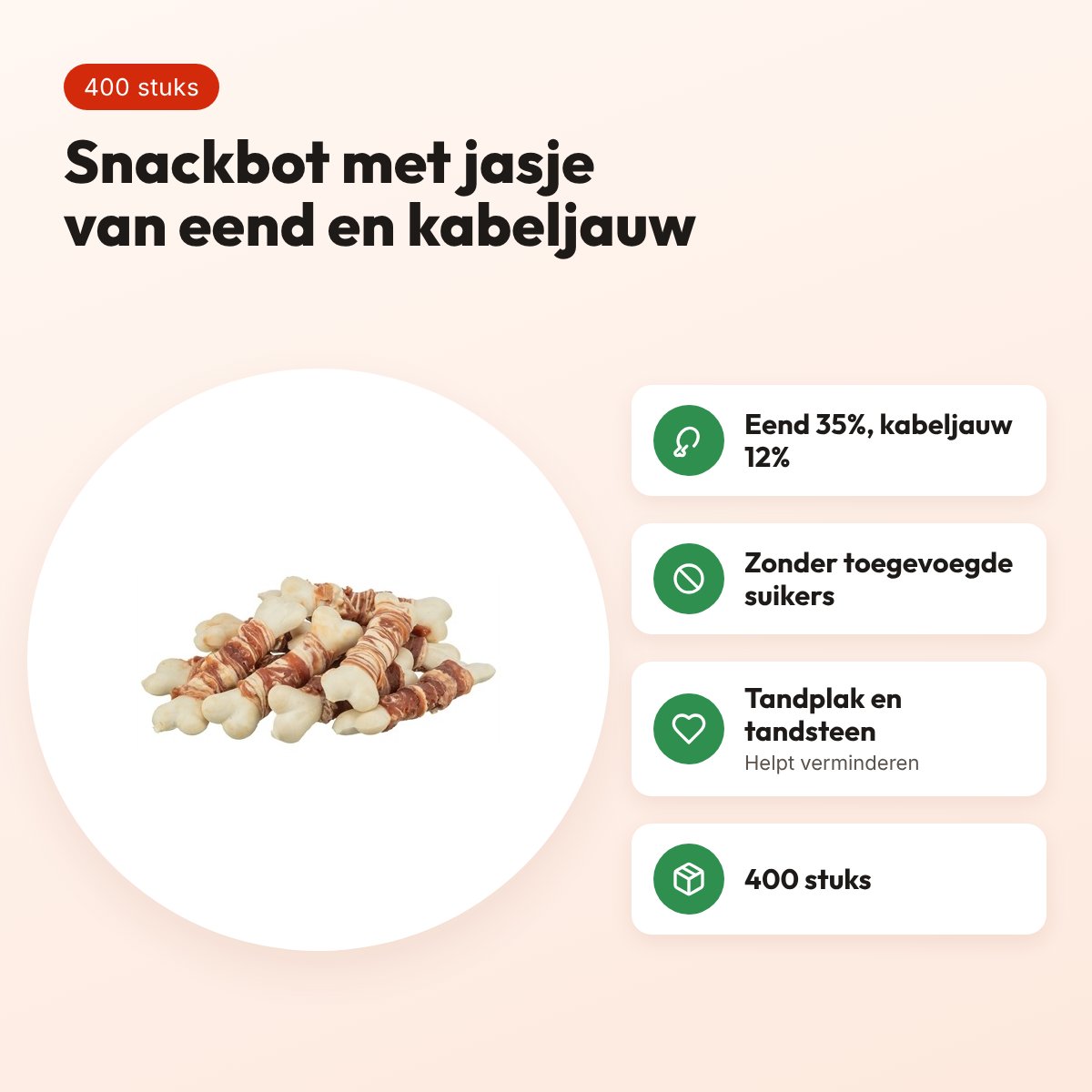 Trixie Marbled Duckies kauwsnack eend en kabeljauw – 400 stuks – voordelen