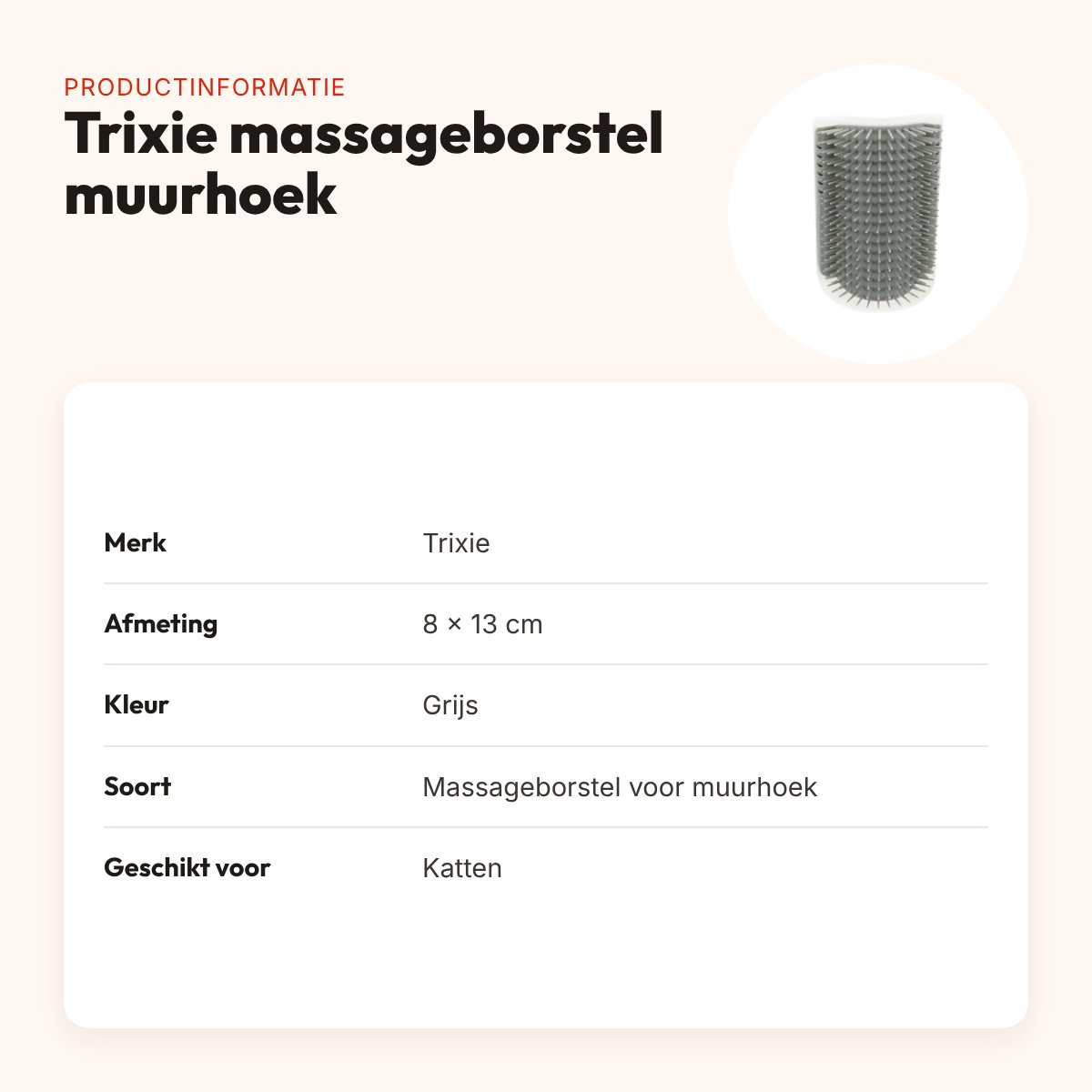 Trixie massageborstel voor muurhoek grijs 8 x 13 cm – kat – productinformatie