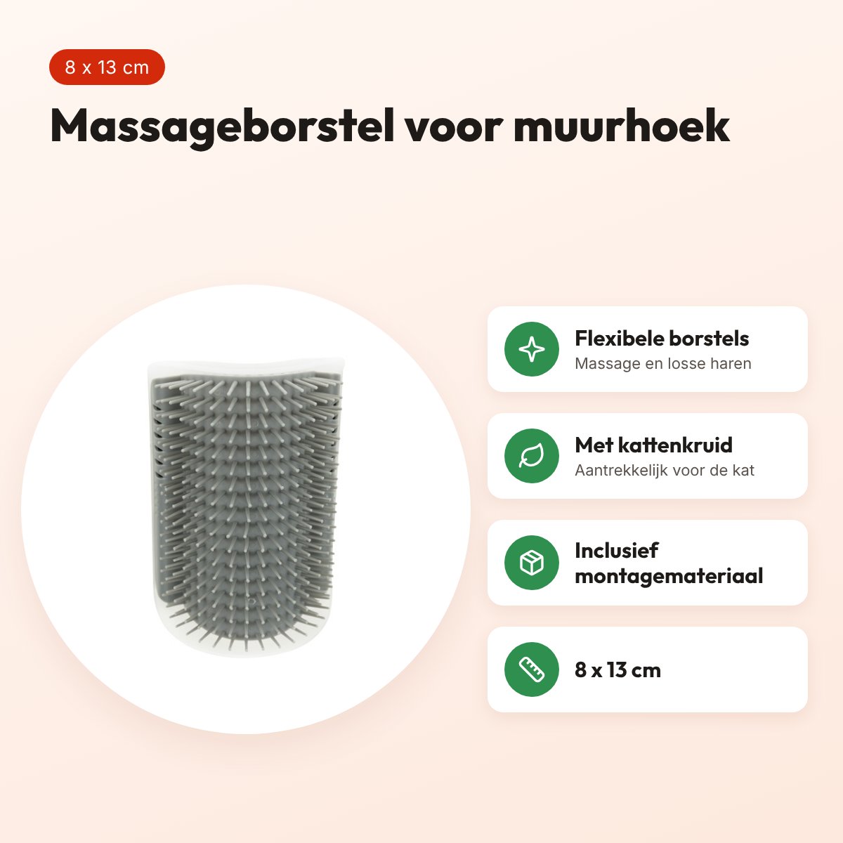 Trixie massageborstel voor muurhoek grijs 8 x 13 cm – kat – voordelen