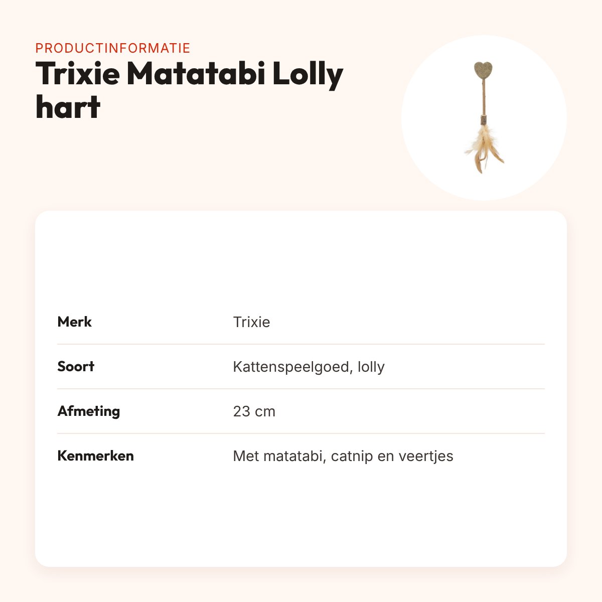 Trixie Matatabi Lolly hart met veren 23 cm – matatabi en catnip – productinformatie