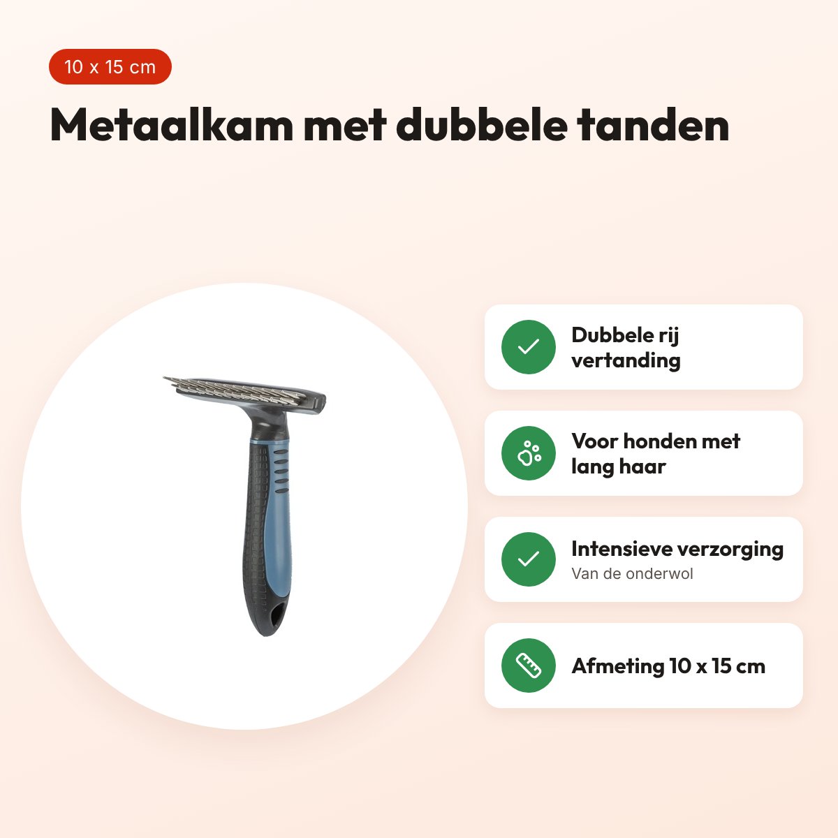 Trixie metaalkam langhaar dubbele tanden 10 x 15 cm – voordelen