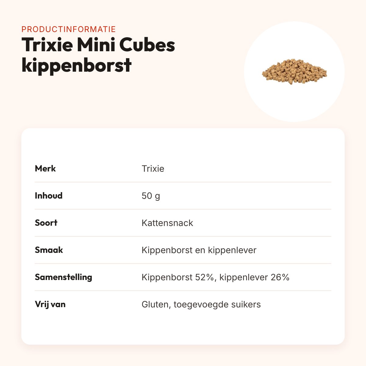 Trixie Mini Cubes kippenborst en kippenlever 50 g – kattensnack – productinformatie