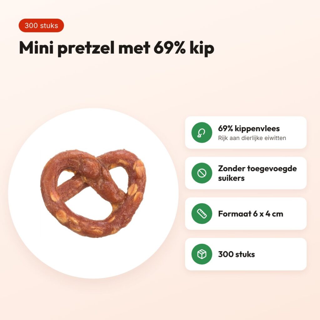 Trixie Mini Pretzel met kip 6 x 4 cm – hondensnack, 300 stuks – voordelen