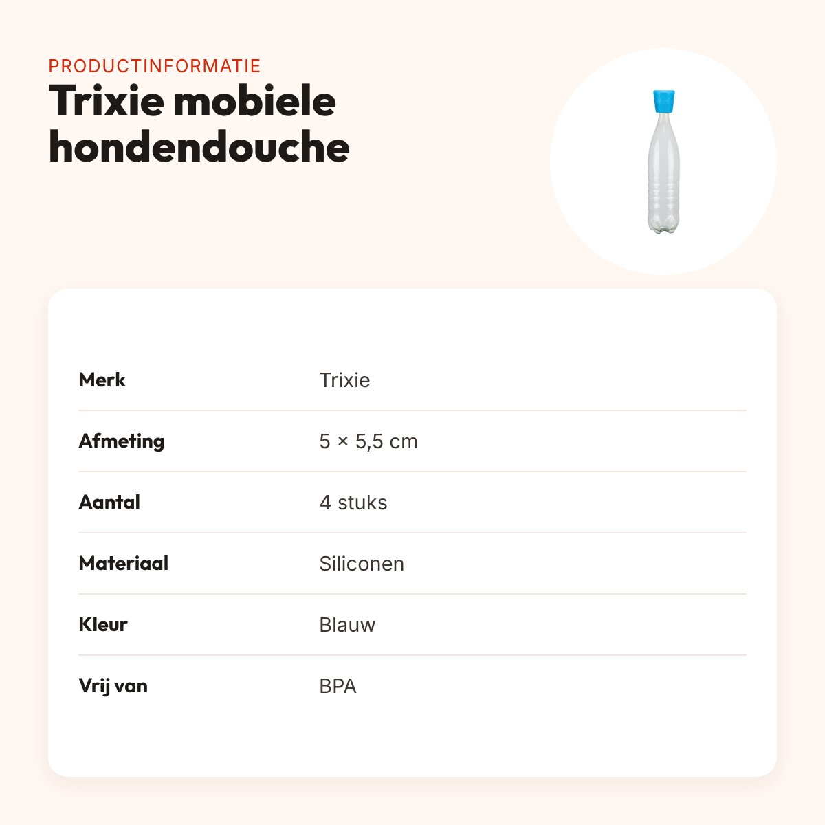 Trixie mobiele hondendouche voor petfles blauw 5 x 5,5 cm, 4 stuks – productinformatie