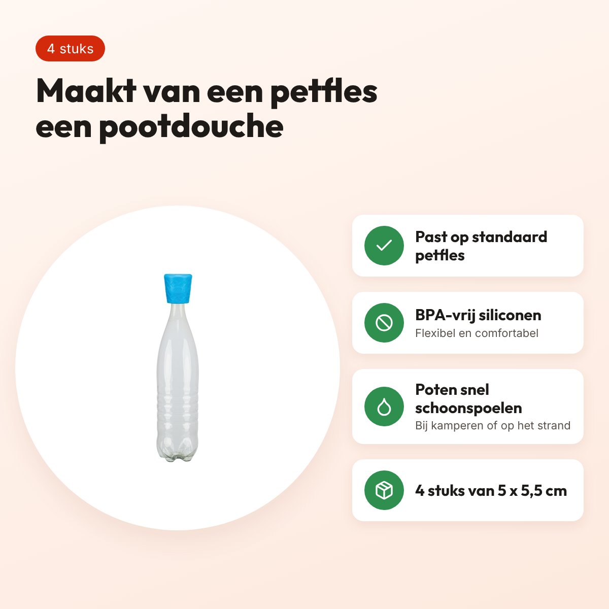 Trixie mobiele hondendouche voor petfles blauw 5 x 5,5 cm, 4 stuks – voordelen