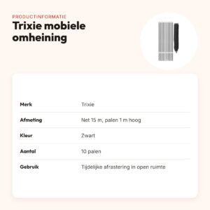 Trixie mobiele omheining zwart 15 m – met 10 palen – productinformatie