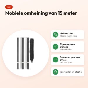 Trixie mobiele omheining zwart 15 m – met 10 palen – voordelen