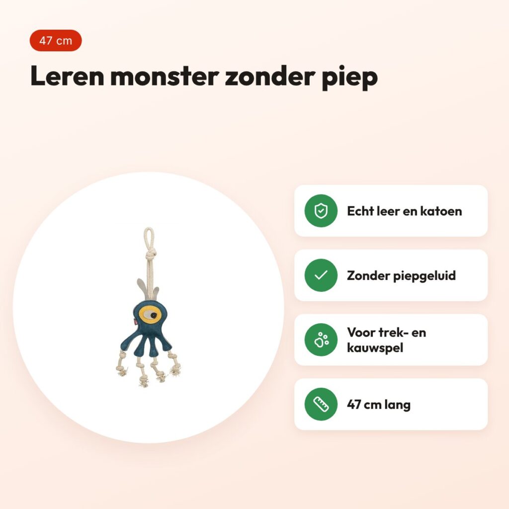 Trixie monster leer met touw 47 cm – kauwspeeltje zonder piep – voordelen