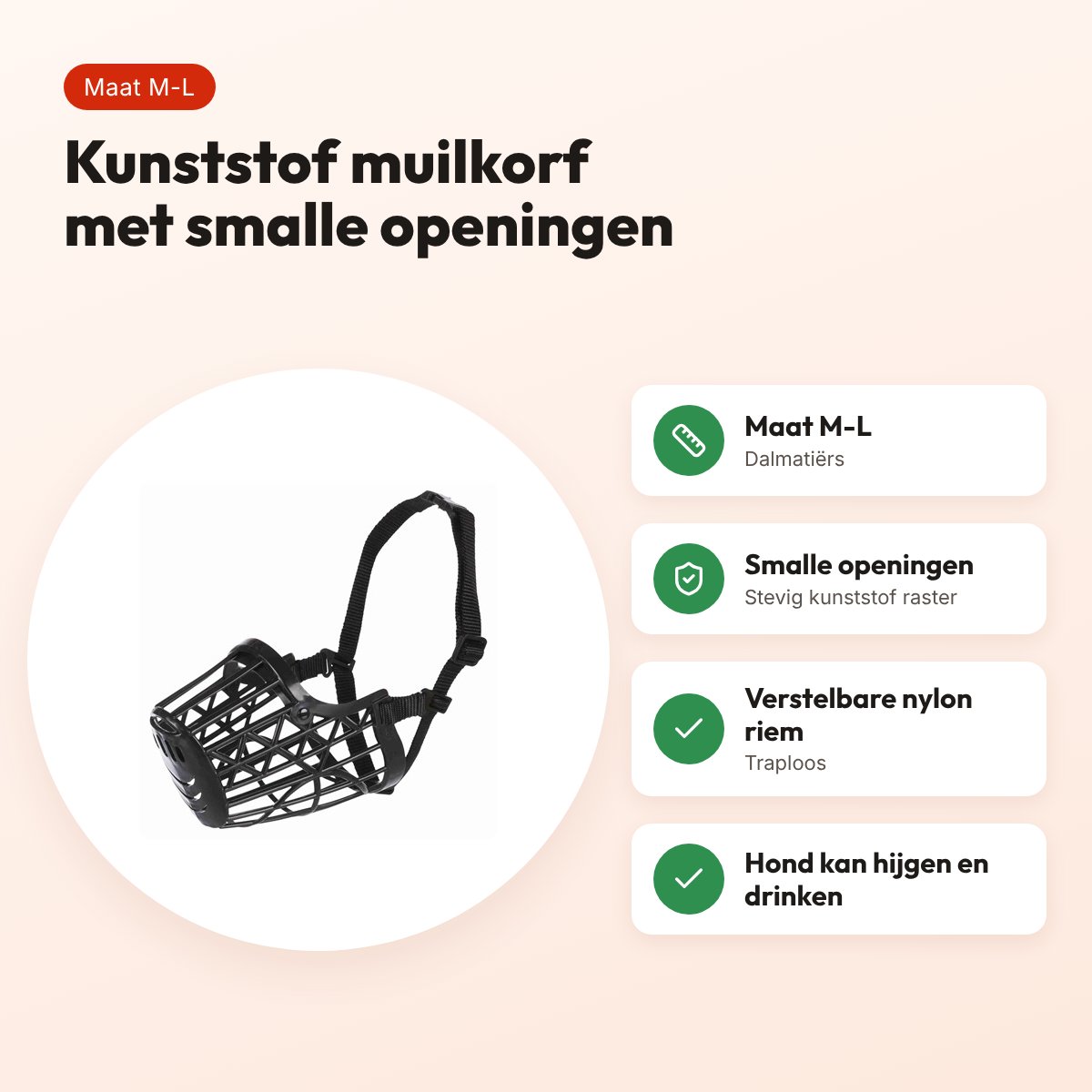 Trixie muilkorf kunststof zwart M-L – voor Dalmatiërs – voordelen