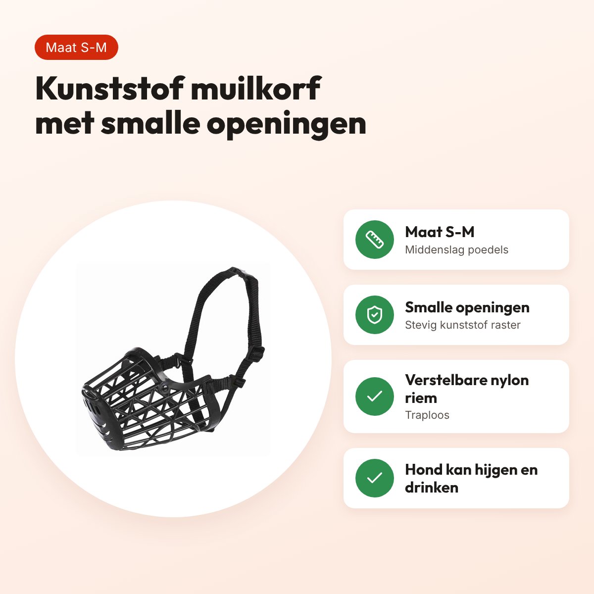 Trixie muilkorf kunststof zwart S-M – voor middenslag poedels – voordelen
