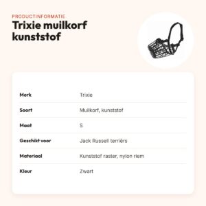 Trixie muilkorf kunststof zwart S – voor Jack Russell terriërs – productinformatie
