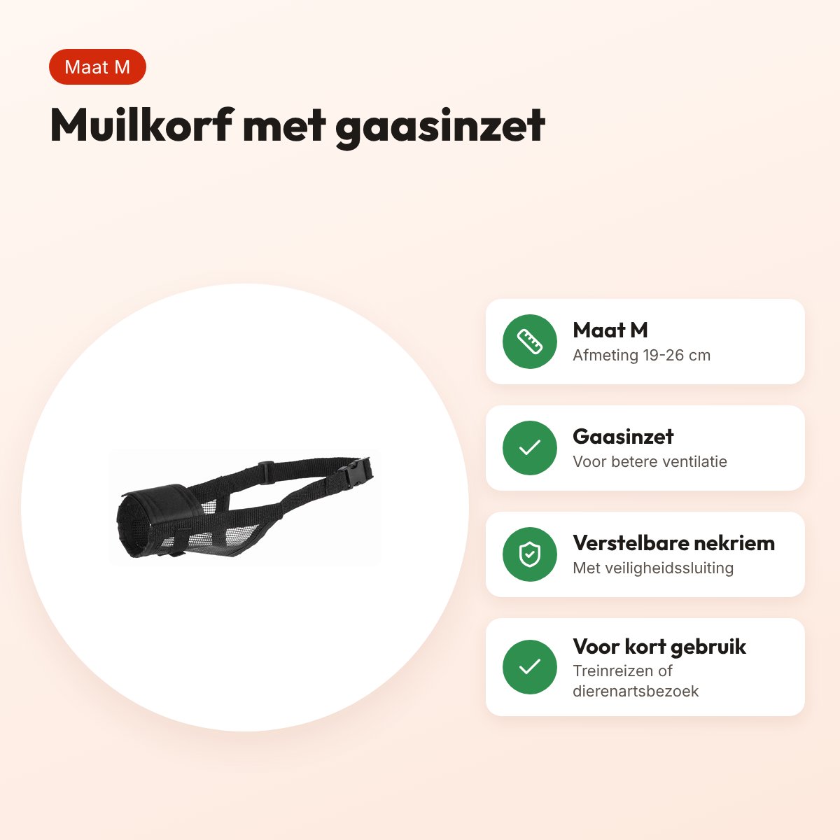 Trixie muilkorf polyester met gaasinzet zwart M 19-26 cm – voordelen