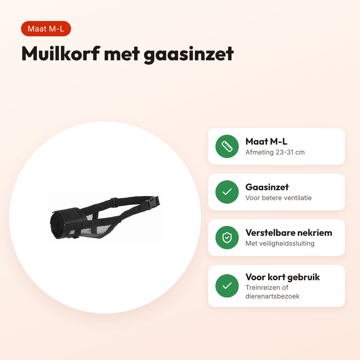 Trixie muilkorf polyester met gaasinzet zwart M-L 23-31 cm – voordelen