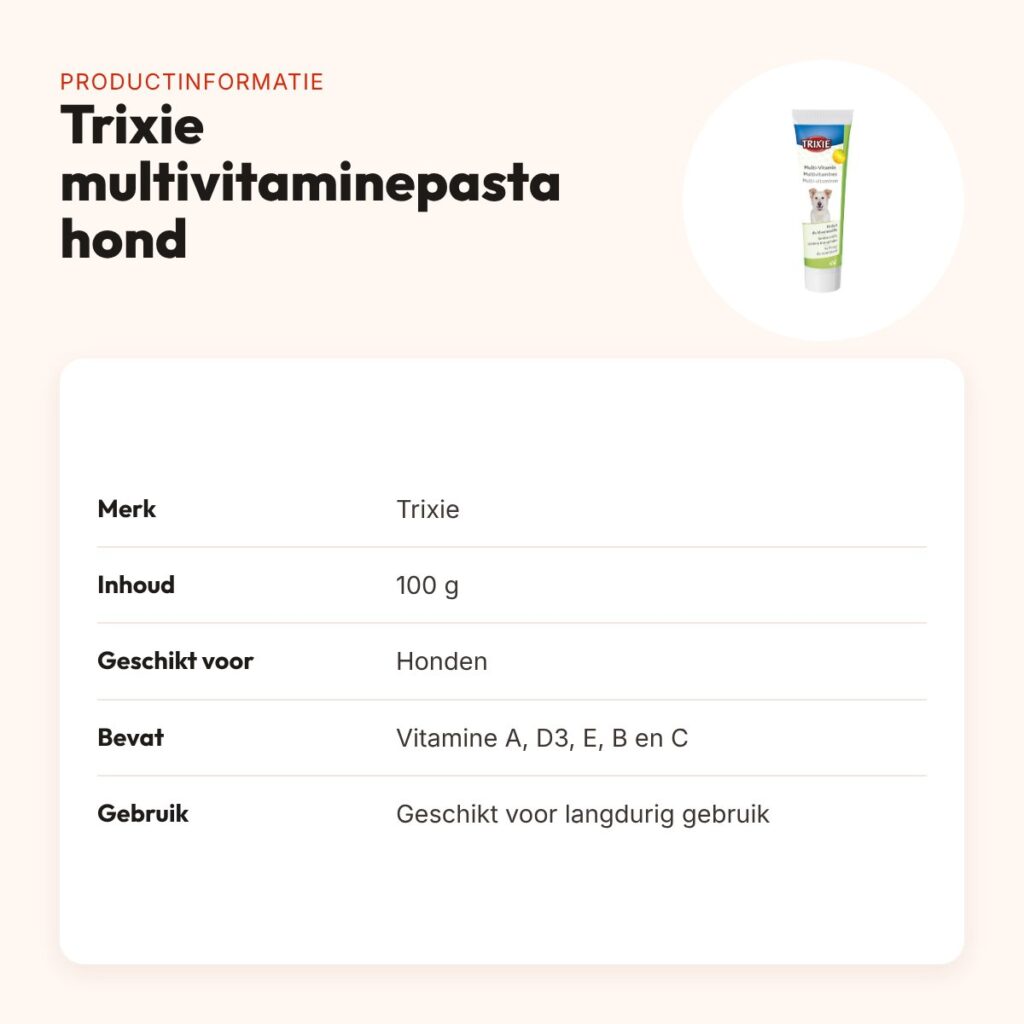 Trixie multivitaminepasta hond 100 g – vitamine A, D3, E, B en C – productinformatie