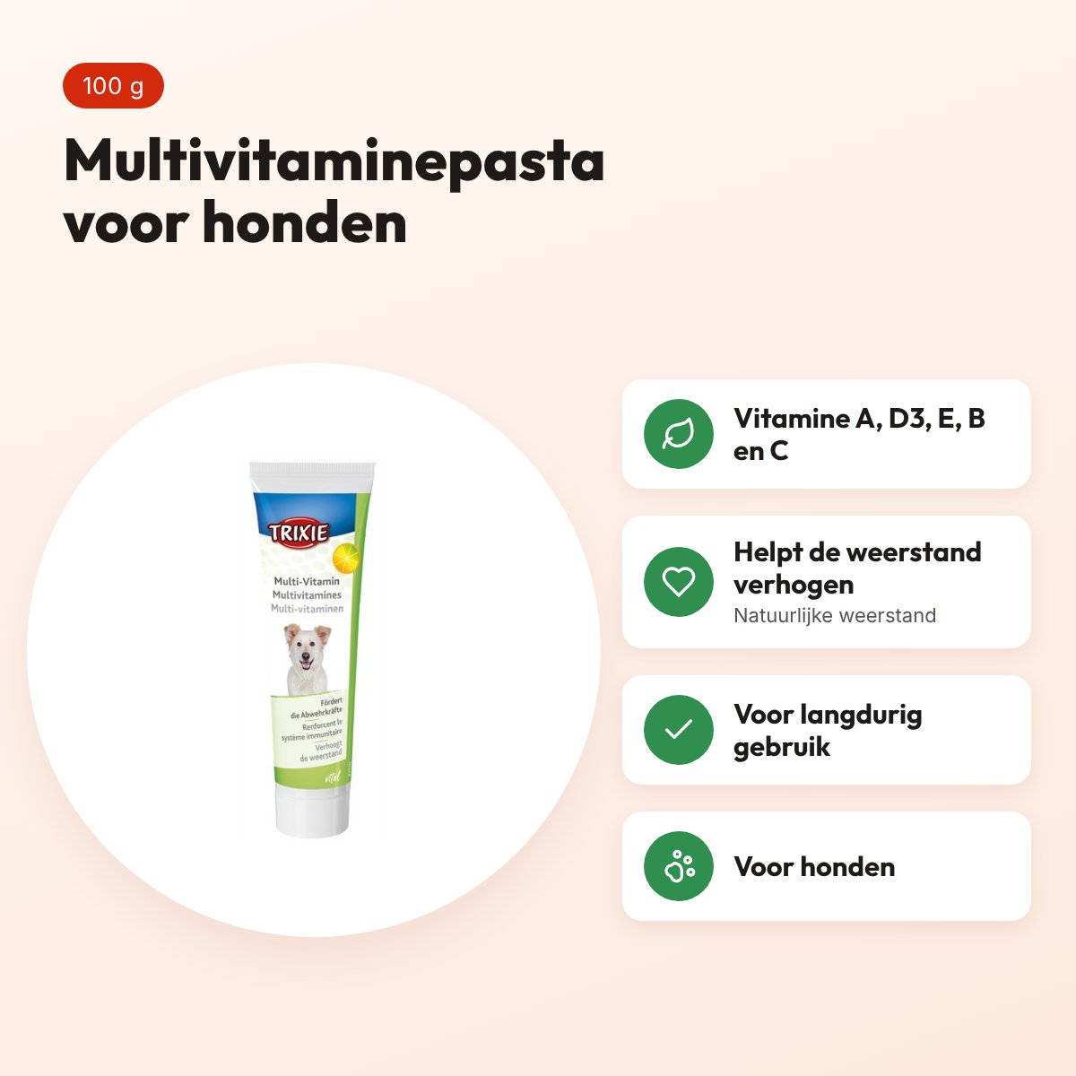 Trixie multivitaminepasta hond 100 g – vitamine A, D3, E, B en C – voordelen
