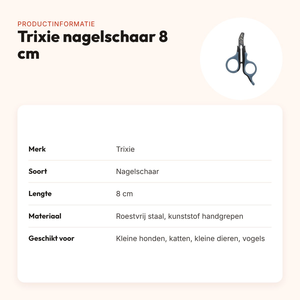 Trixie nagelschaar 8 cm – rubberen handgrepen, voor kleine dieren – productinformatie