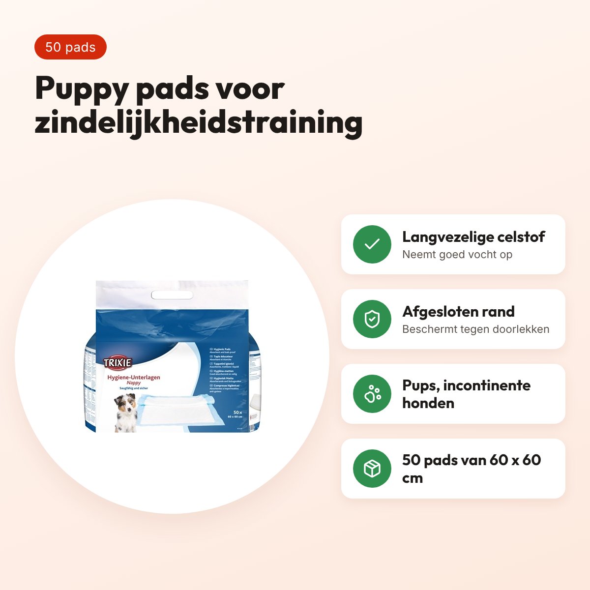 Trixie Nappy puppy pads 60 x 60 cm – 50 stuks, zindelijkheidstraining – voordelen