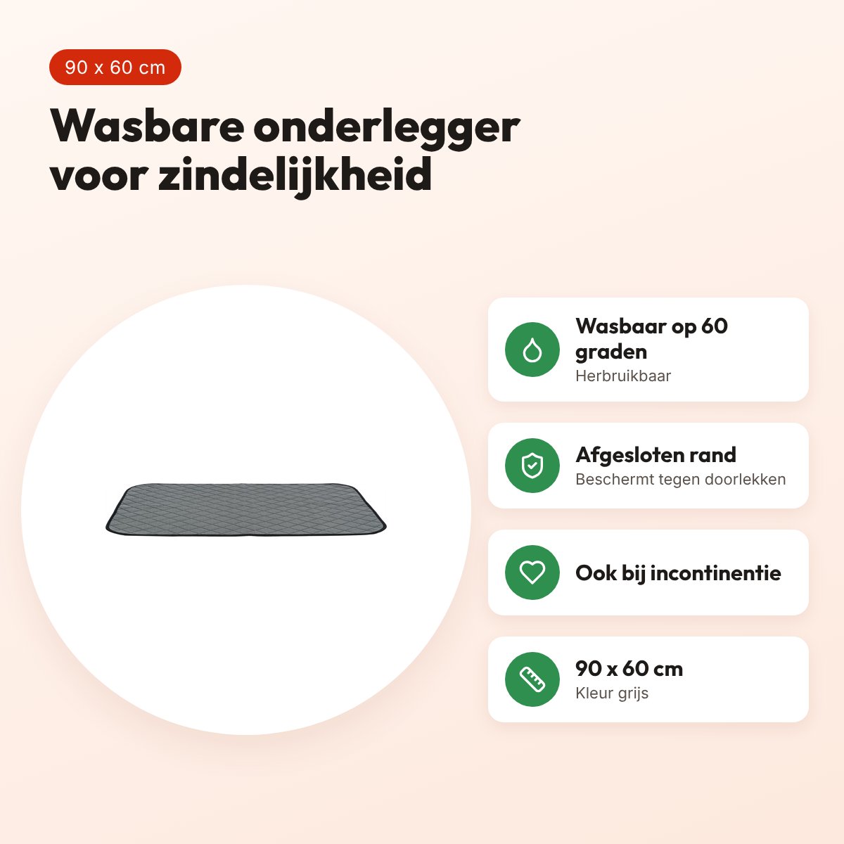 Trixie Nappy Wash onderlegger grijs 90 x 60 cm – wasbaar, herbruikbaar – voordelen