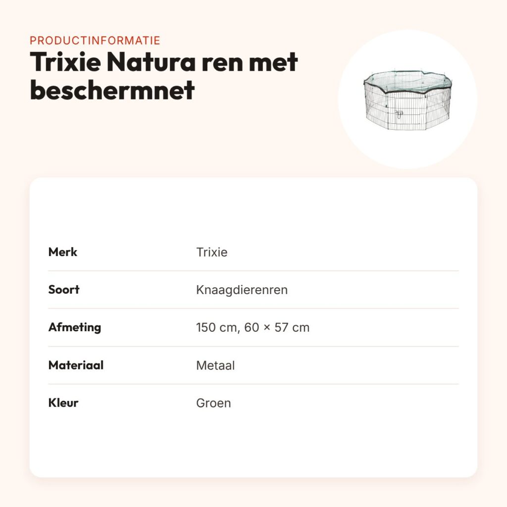 Trixie Natura knaagdierenren met beschermnet groen 150 cm – 60 x 57 cm – productinformatie