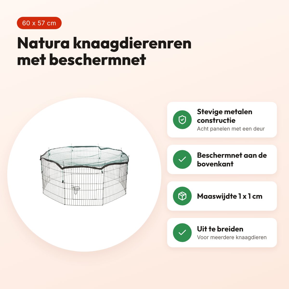 Trixie Natura knaagdierenren met beschermnet groen 150 cm – 60 x 57 cm – voordelen