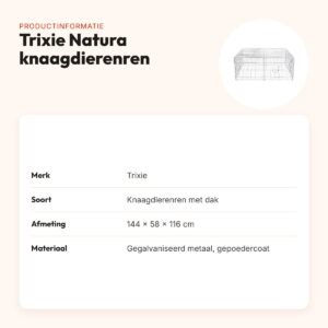 Trixie Natura knaagdierenren met dak gegalvaniseerd 144 x 58 x 116 cm – productinformatie