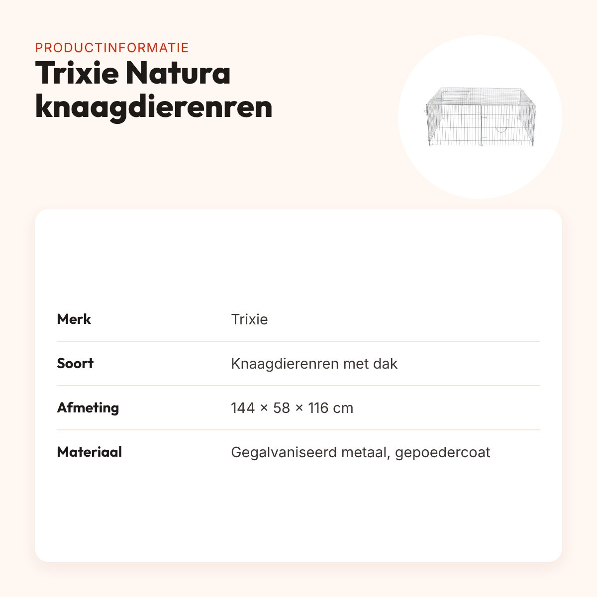 Trixie Natura knaagdierenren met dak gegalvaniseerd 144 x 58 x 116 cm – productinformatie