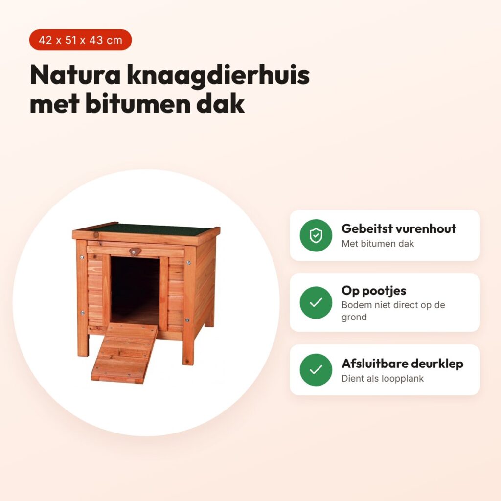 Trixie Natura knaagdierhuis bruin 42 x 51 x 43 cm – bitumen dak – voordelen