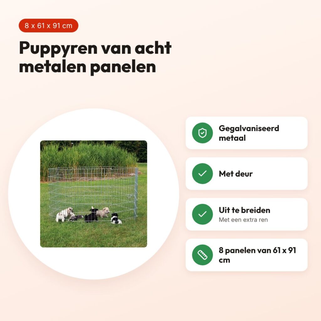 Trixie Natura puppyren metaal 8 panelen 61 x 91 cm – met deur – voordelen