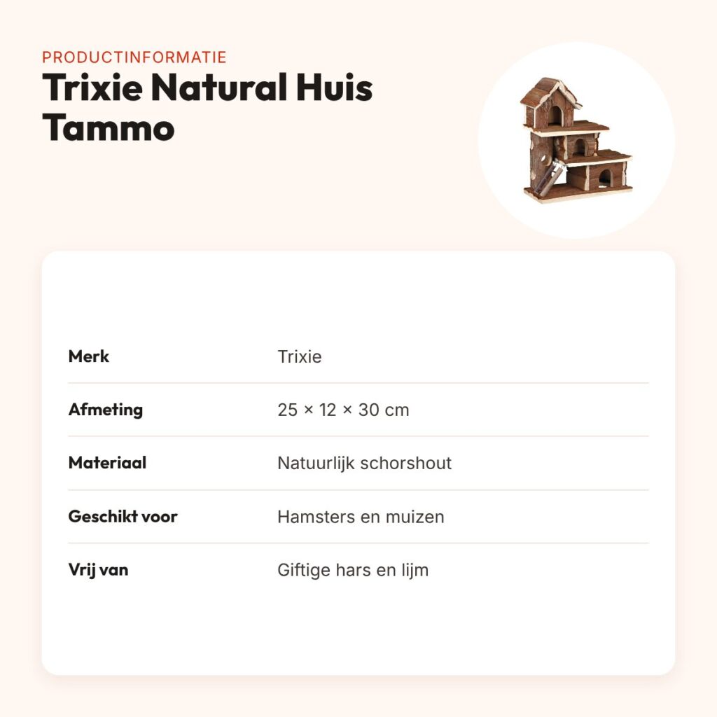 Trixie Natural Huis Tammo 25 x 12 x 30 cm – drie verdiepingen, schorshout – productinformatie