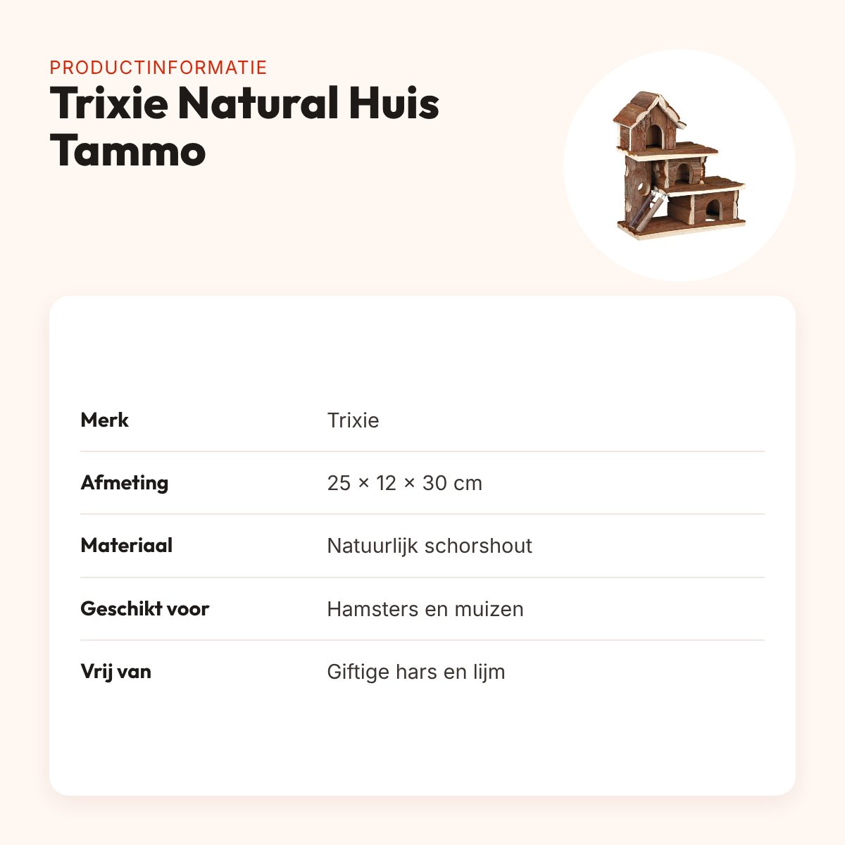 Trixie Natural Huis Tammo 25 x 12 x 30 cm – drie verdiepingen, schorshout – productinformatie