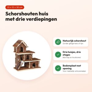 Trixie Natural Huis Tammo 25 x 12 x 30 cm – drie verdiepingen, schorshout – voordelen