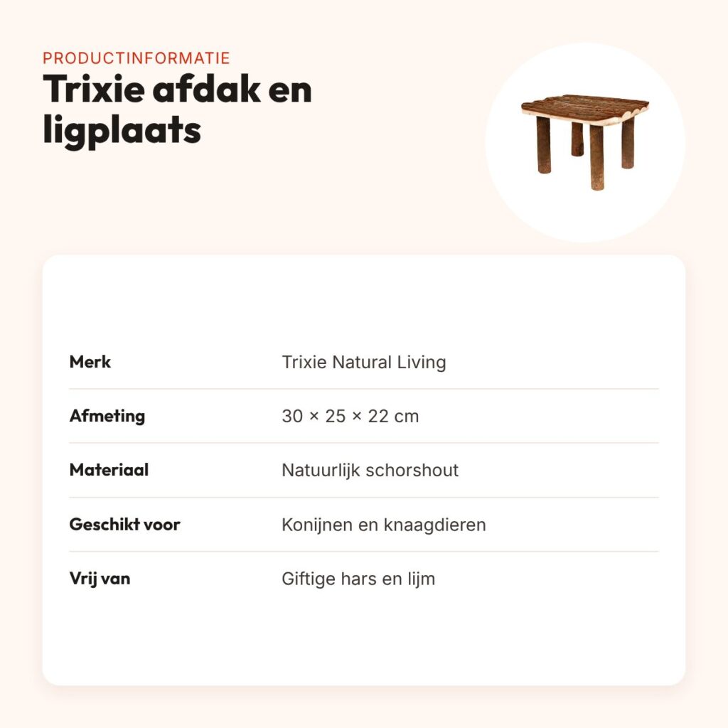 Trixie Natural Living afdak en ligplaats 30 x 25 x 22 cm – schorshout – productinformatie