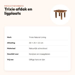 Trixie Natural Living afdak en ligplaats 30 x 25 x 22 cm – schorshout – productinformatie
