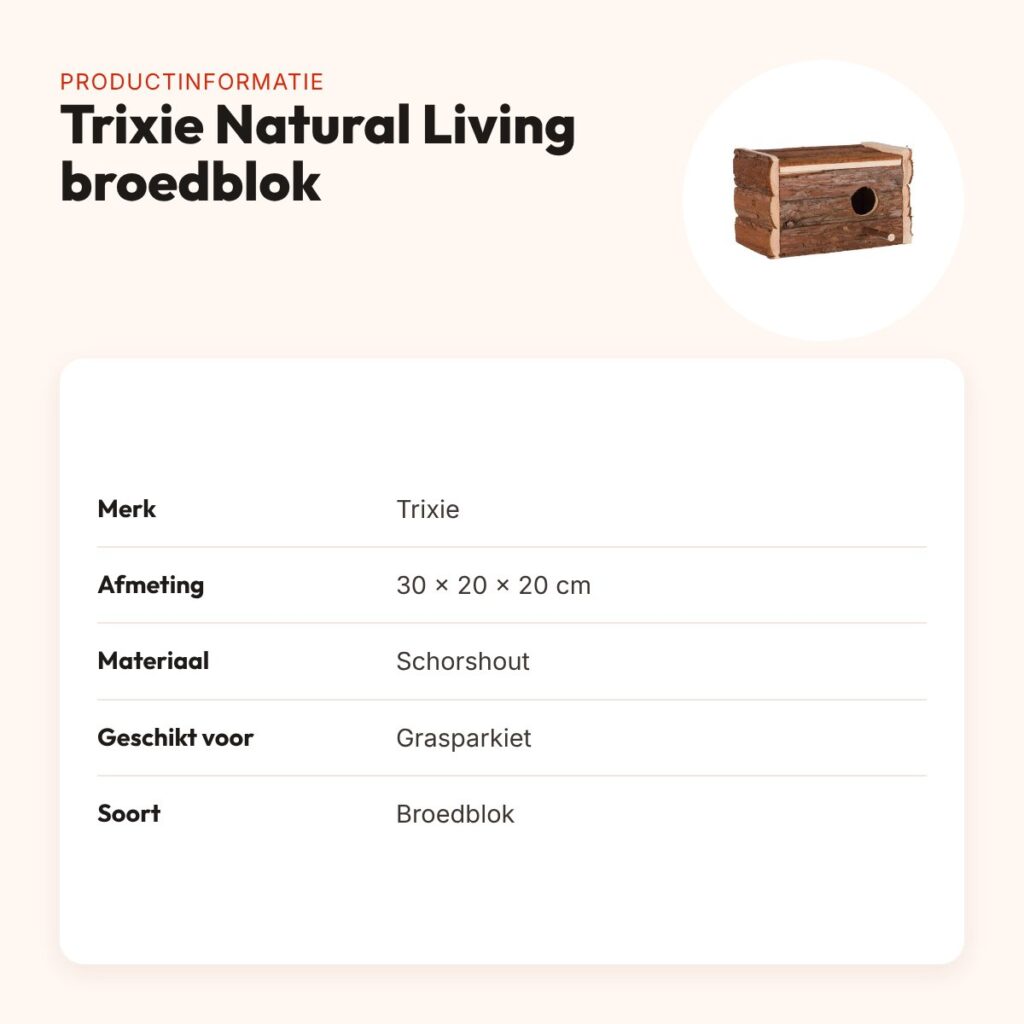 Trixie Natural Living broedblok 30 x 20 x 20 cm – schorshout, grasparkiet – productinformatie