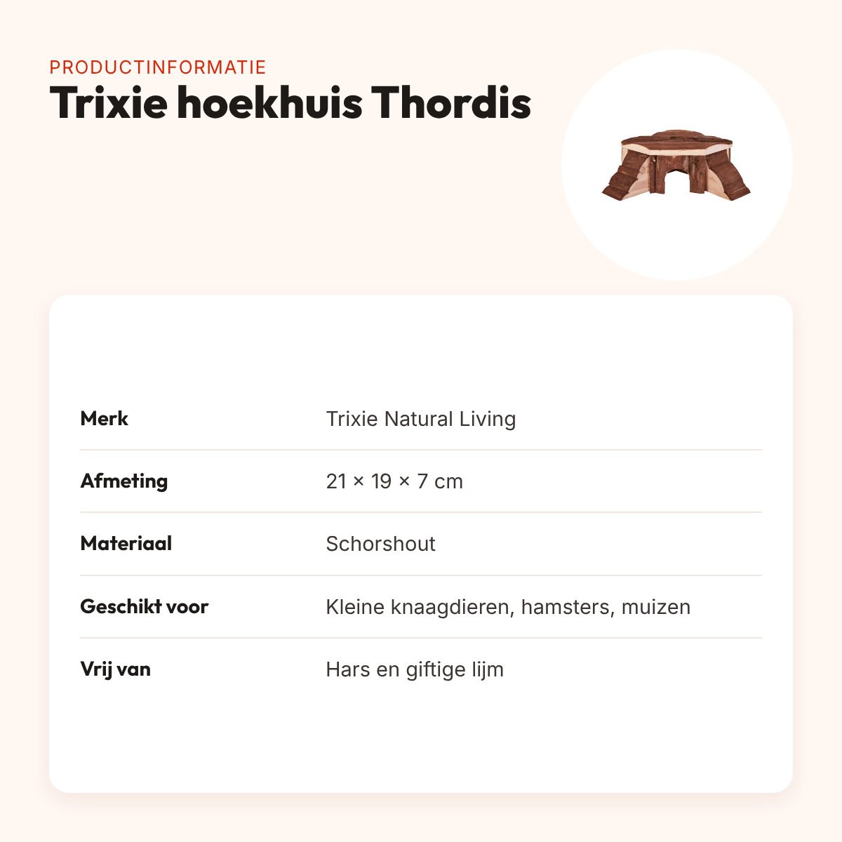 Trixie Natural Living hoekhuis Thordis 21 x 19 x 7 cm – schorshout – productinformatie