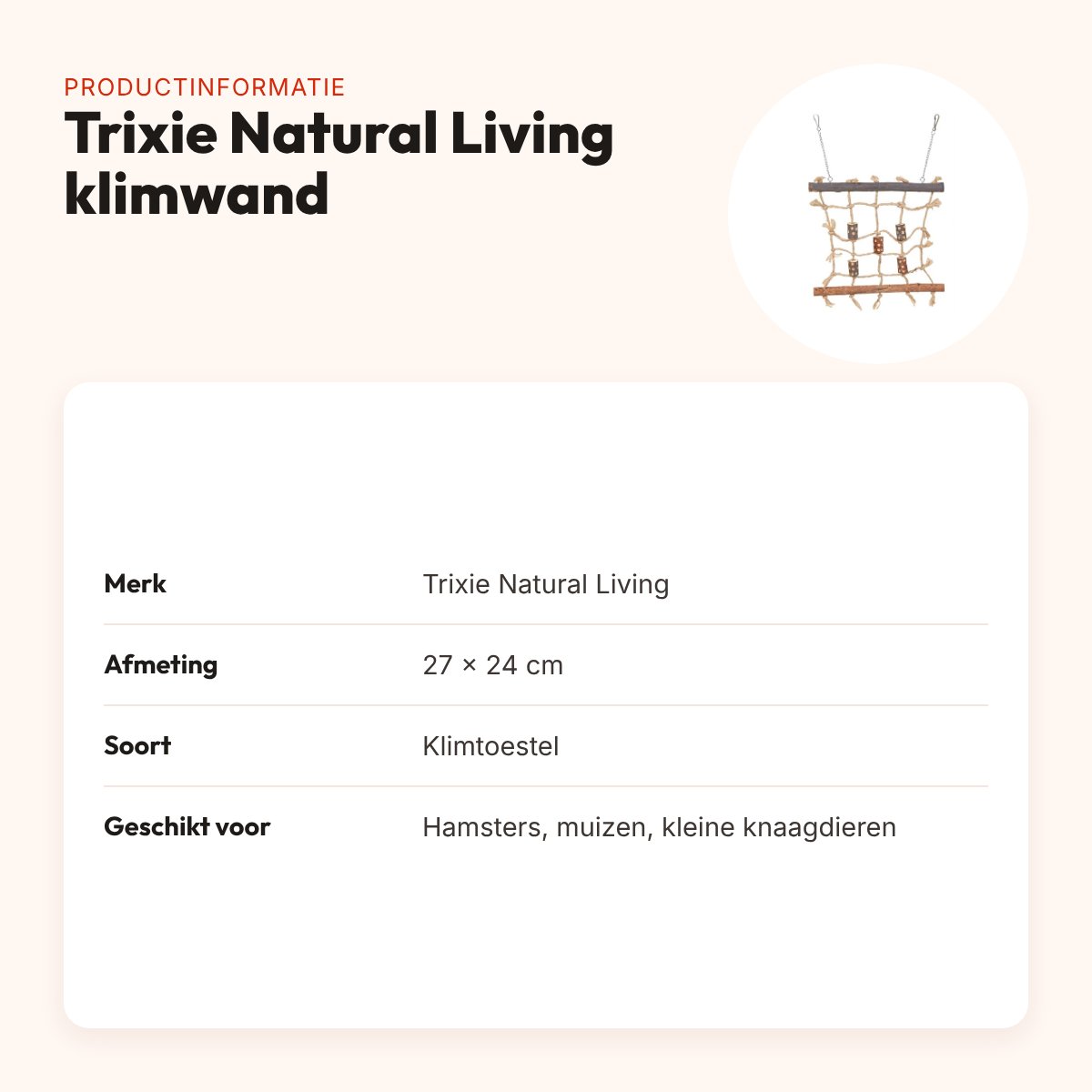 Trixie Natural Living klimwand 27 x 24 cm – voor kleine knaagdieren – productinformatie