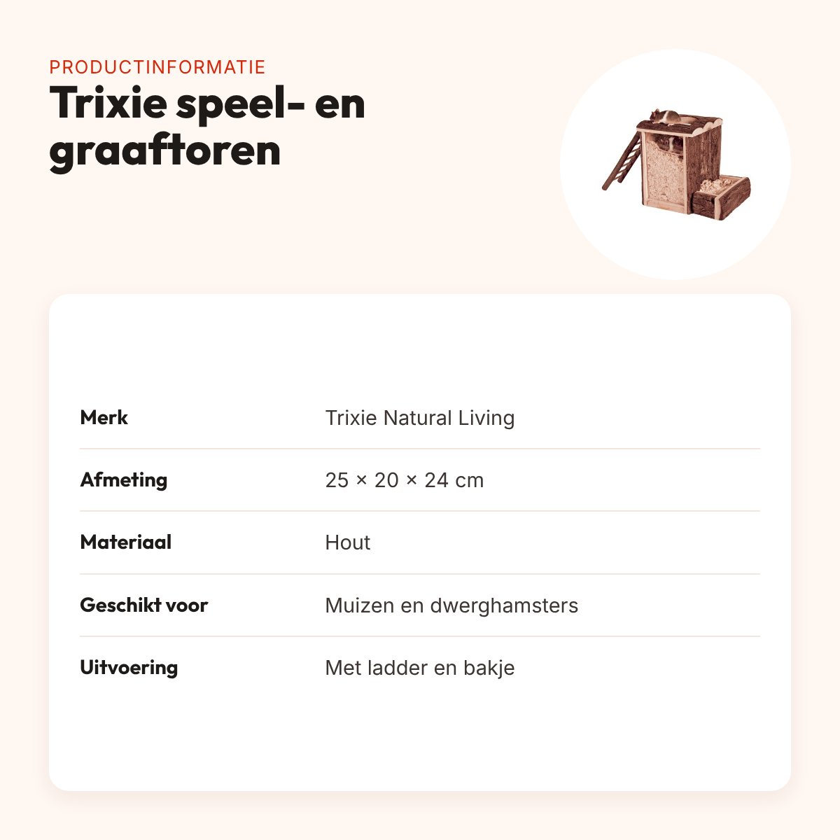 Trixie Natural Living speel- en graaftoren 25 x 20 x 24 cm – hout – productinformatie