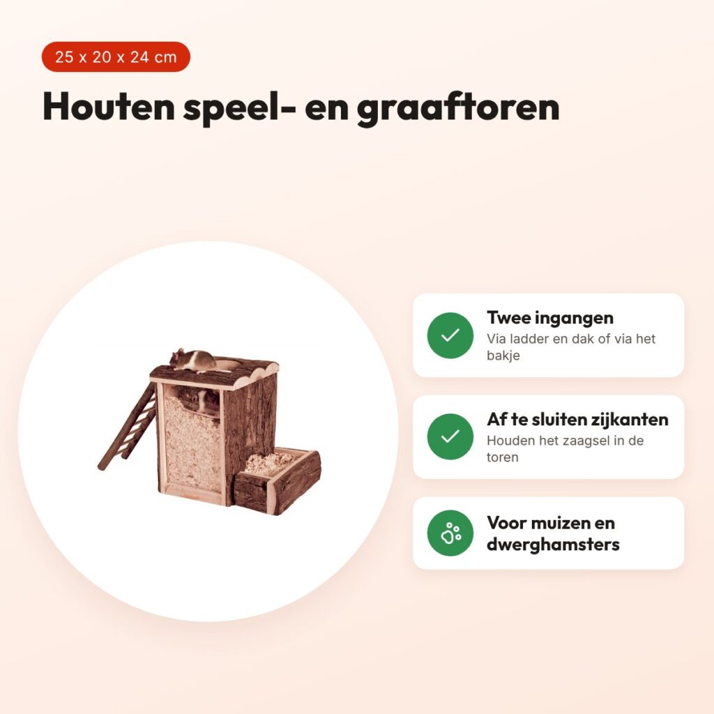 Trixie Natural Living speel- en graaftoren 25 x 20 x 24 cm – hout – voordelen