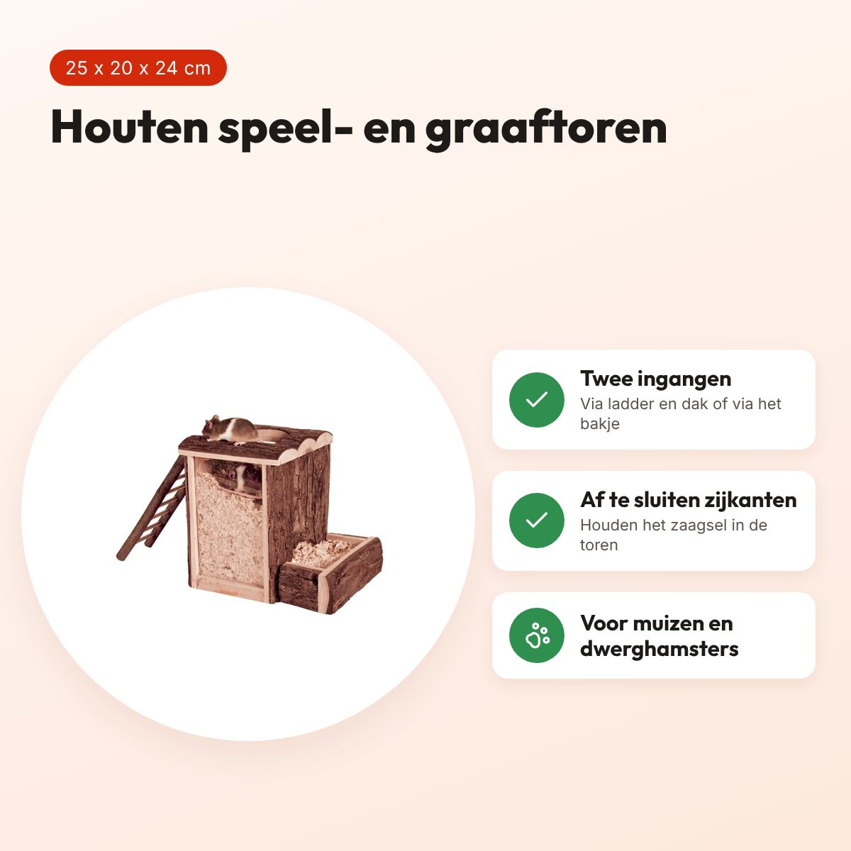 Trixie Natural Living speel- en graaftoren 25 x 20 x 24 cm – hout – voordelen