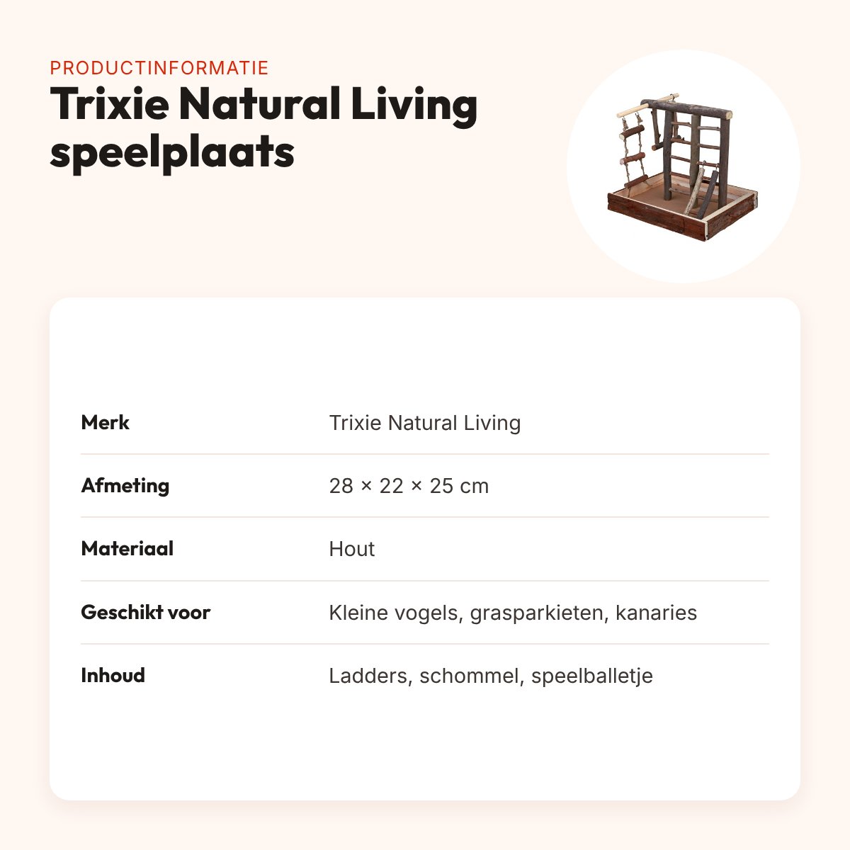 Trixie Natural Living speelplaats hout 28 x 22 x 25 cm – voor kleine vogels – productinformatie