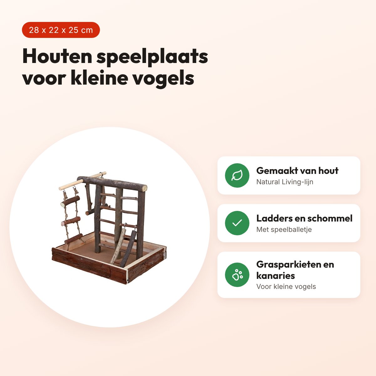 Trixie Natural Living speelplaats hout 28 x 22 x 25 cm – voor kleine vogels – voordelen