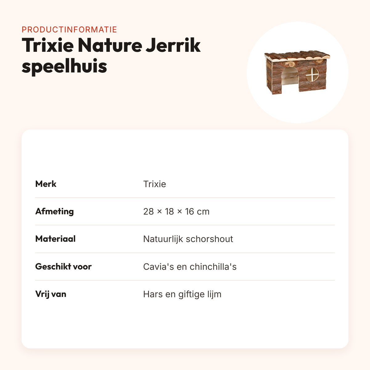 Trixie Nature Jerrik speelhuis 28 x 18 x 16 cm – schorshout, voor cavia's – productinformatie