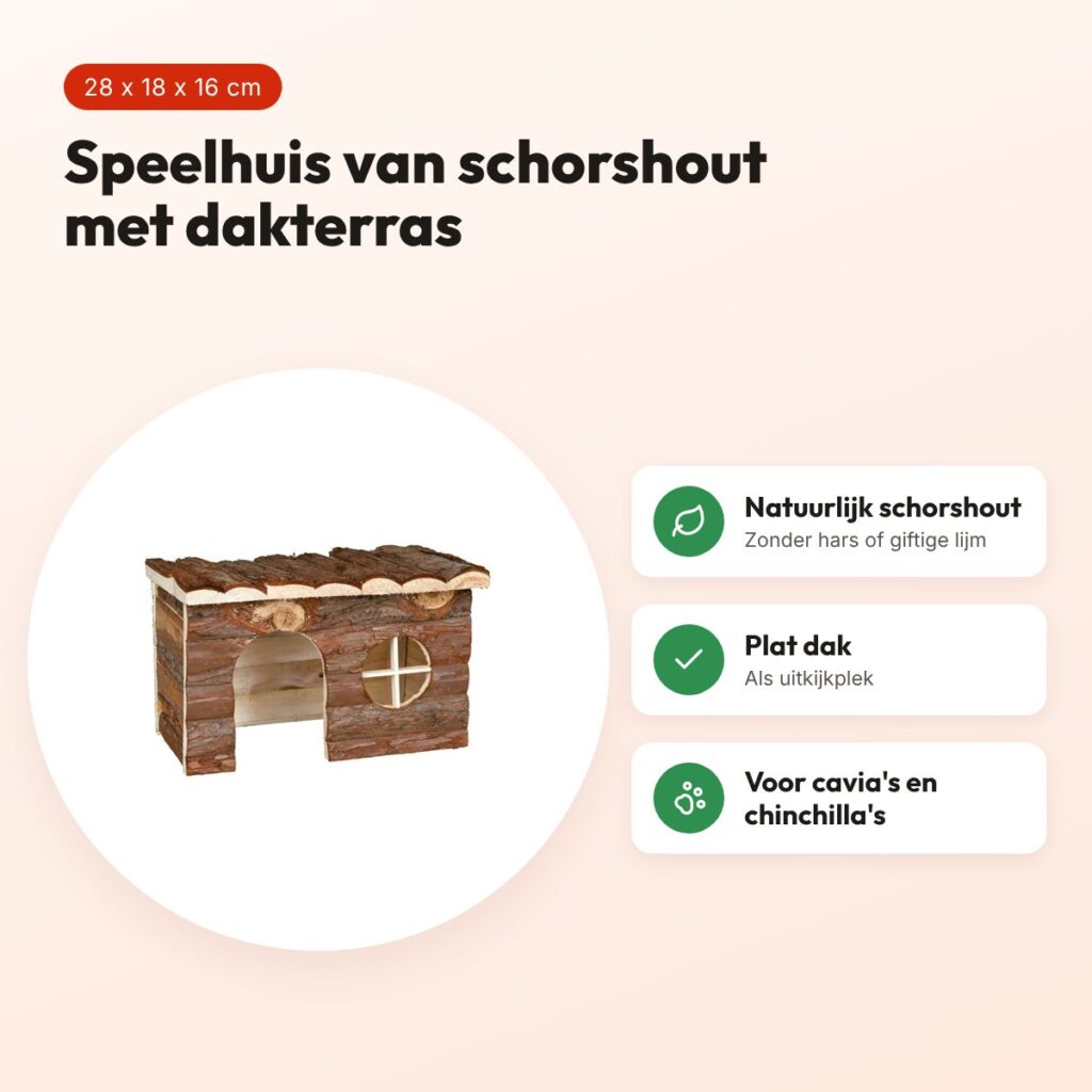 Trixie Nature Jerrik speelhuis 28 x 18 x 16 cm – schorshout, voor cavia's – voordelen