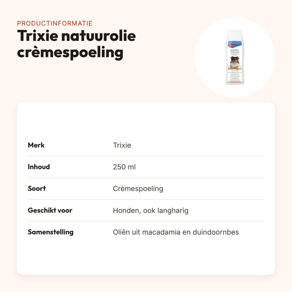 Trixie natuurolie crèmespoeling hond 250 ml – macadamia en duindoorn – productinformatie