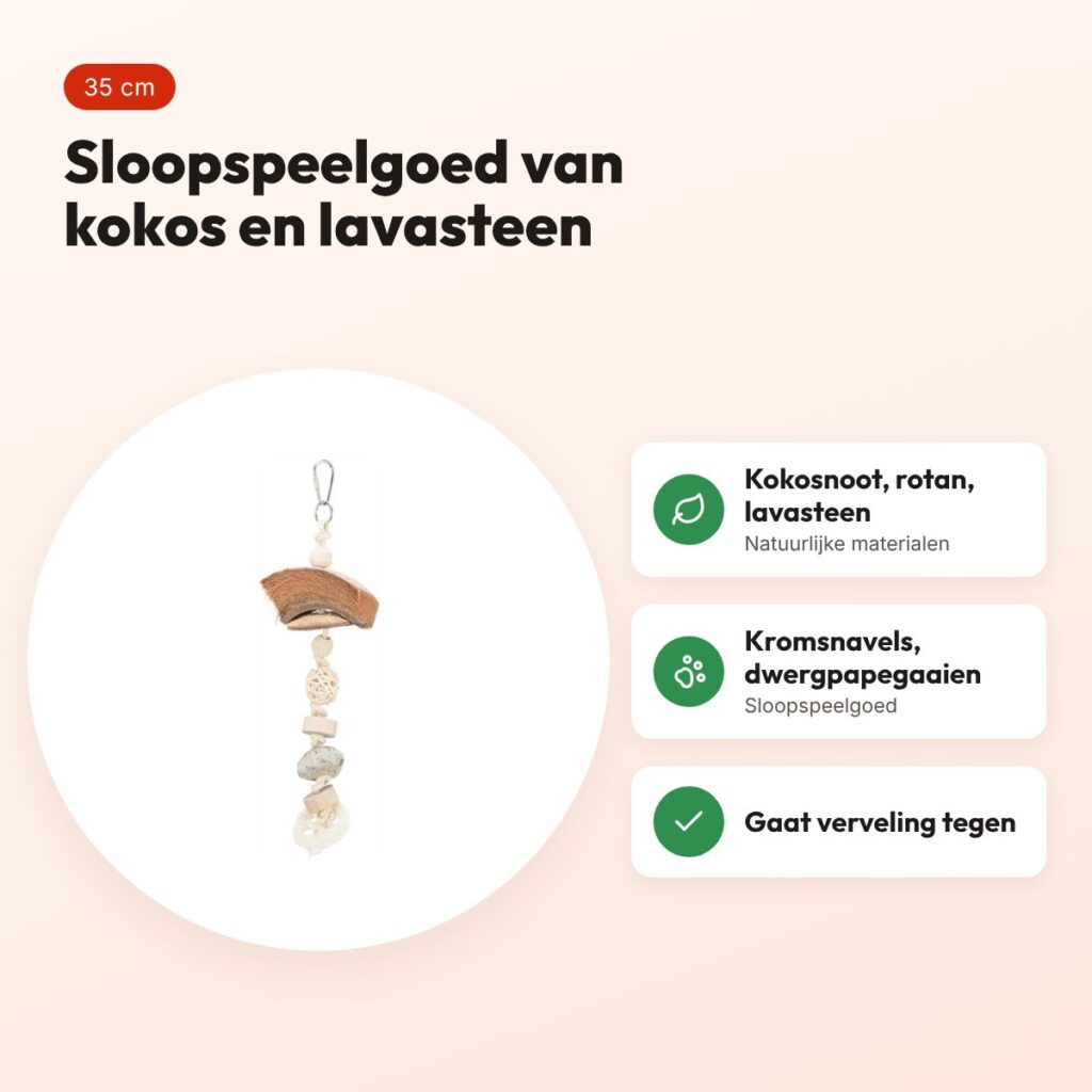 Trixie natuurspeelgoed kokosnoot, rotan en lavasteen 35 cm – voor vogels – voordelen