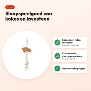 Trixie natuurspeelgoed kokosnoot, rotan en lavasteen 35 cm – voor vogels – voordelen