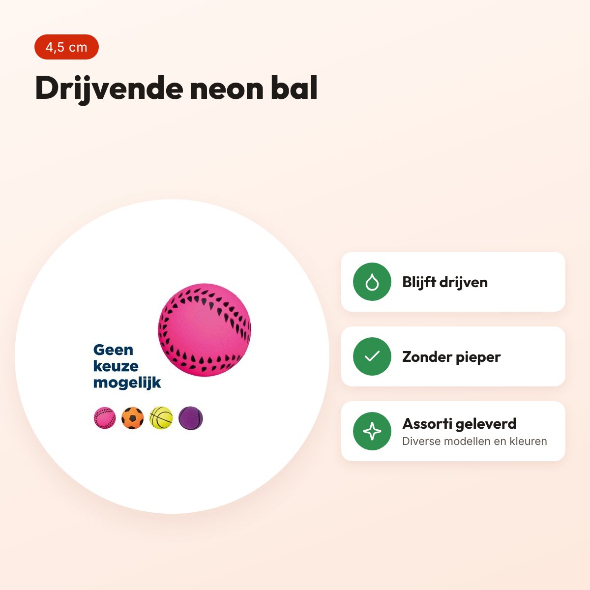 Trixie Neon bal schuimrubber 4,5 cm – drijvend, assorti – voordelen