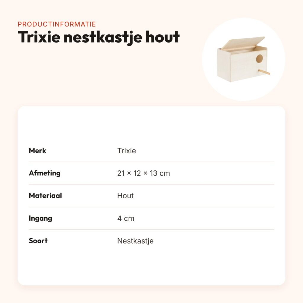 Trixie nestkastje hout 21 x 12 x 13 cm – ingang 4 cm, opklapbaar deksel – productinformatie